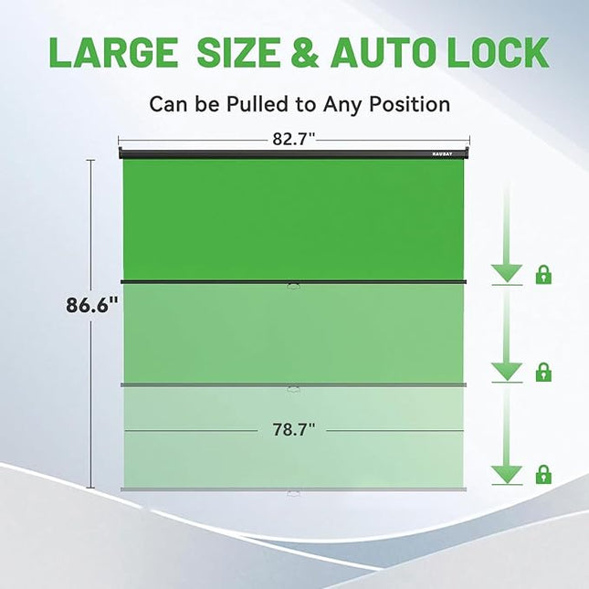 RAUBAY Retractable Pull Down Green Screen - 78.7" x 86.6" Collapsible Wall-Mount Background for Professional Video Production, Chroma Key Backdrop for YouTube, TikTok, Streaming, Video Conferencing