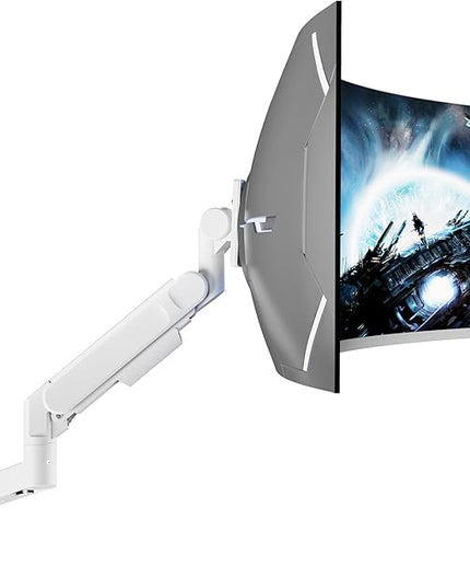 ARES WING Monitor Wall Mount for 24-57 Inch Ultrawide Gaming Screens, Premium Heavy Duty Monitor Arm Holds 60 lbs, Full Motion Gas Spring, Bearing Head for Easy Adjustment, 75/100 VESA Mount, White