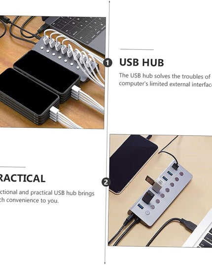 BESPORTBLE Port USB Hub Charging Port Independent Power Switches USB Splitter Expansion for Laptop and Computer