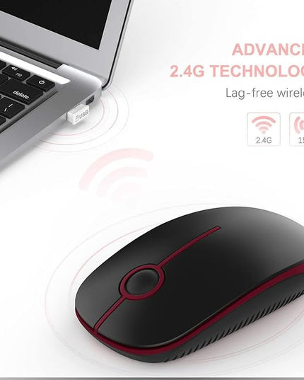 VssoPlor Wireless Mouse, 2.4G Slim Portable Quiet Computer Mice with Nano Receiver for Notebook, PC, Laptop, Computer-Black and Wine Red