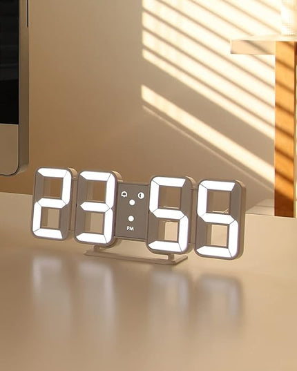 mooas 3D Pure Mini White LED Clock, Multi-Function LED Clock (Calendar, Alarm, Temperature) (8.5" White Table Alarm Clock)
