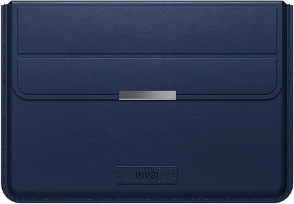 INVZI MacBook Sleeve, Vegan Leather Bag Compatible with 13”/14" MacBook Air, MacBook Pro M1/M2 2018-2022, Compact Design with Invisible Stand (Midnight Blue)