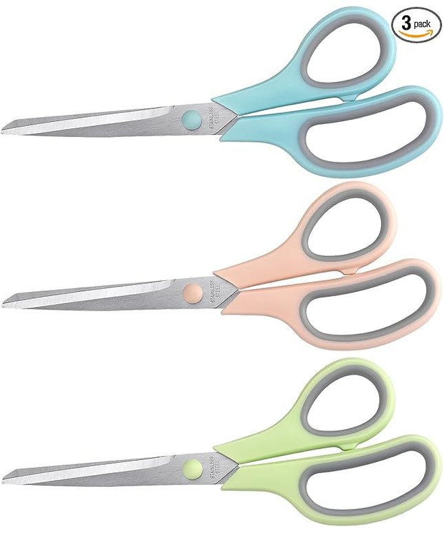 Scissors 8.5 Inch scissors all purpose Bulk Set of 3, Scissors for Office Home School Craft Supplies, Soft Comfort-Grip Right/Left Hand, Gray