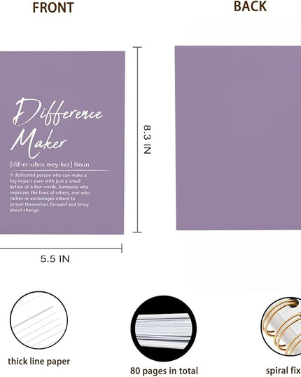 OXW Purple Meeting Notebooks for Work, Difference Maker Gift Office Work Notebook Journal for Writing Note Taking, Thank You Gifts for Women Men Leader Boss Mentor Principal Manager, 5.5"x8.3"