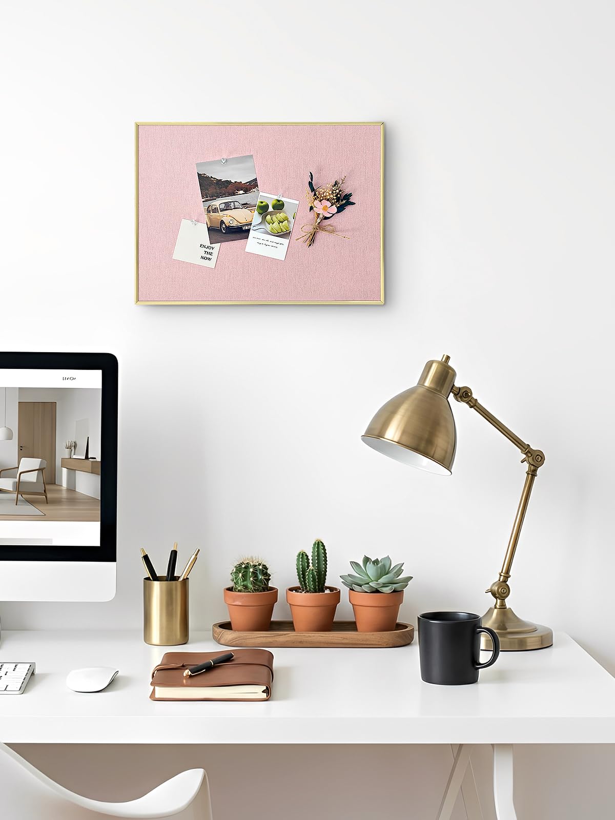 Aitakatta Bulletin Board with Golden Aluminum Frame, Pink Fabric Cork Board for Walls, 17 x 13 inches Pin Board with Push Pins for Office Home(G-AL,PK,4333)