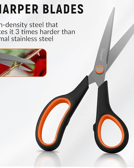 Scissors, 3-Pack Titanium Coated Non-Stick Scissors (8.5’’, 7.5’’, 5.5’’), Comfort Grip, All-Purpose Cutting Tools for Office, Craft, Sewing