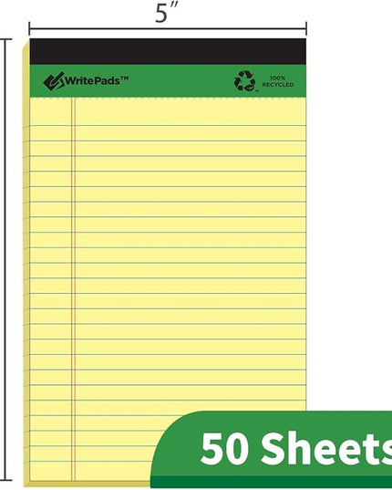 KAISA Legal Pad Writing Pads, 5"x8" Legal Ruled, 8.5"x11.75" Wide Ruled, 56GSM Paper Notepads, 12pads (Canary 48pad, 5x8inch)