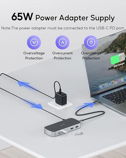3 HDMI Triple USB C Docking Station, PULWTOP Laptop Docking Station Dual 4K Display for MacBook M1/M2/M3/Windows, Universal USB C Dock with Power Adapter, PD, 10Gbps USBC/A Data,2 USB-A 2.0, Ethernet