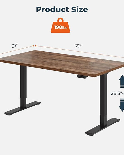 Dual Motor Standing Desk, Large Stand Up Desks, 71x31 Inches Electric Sit Stand Desks, 4 Memory Preset Adjustable Height Computer Table for Home Office with Splice Board (Brown)