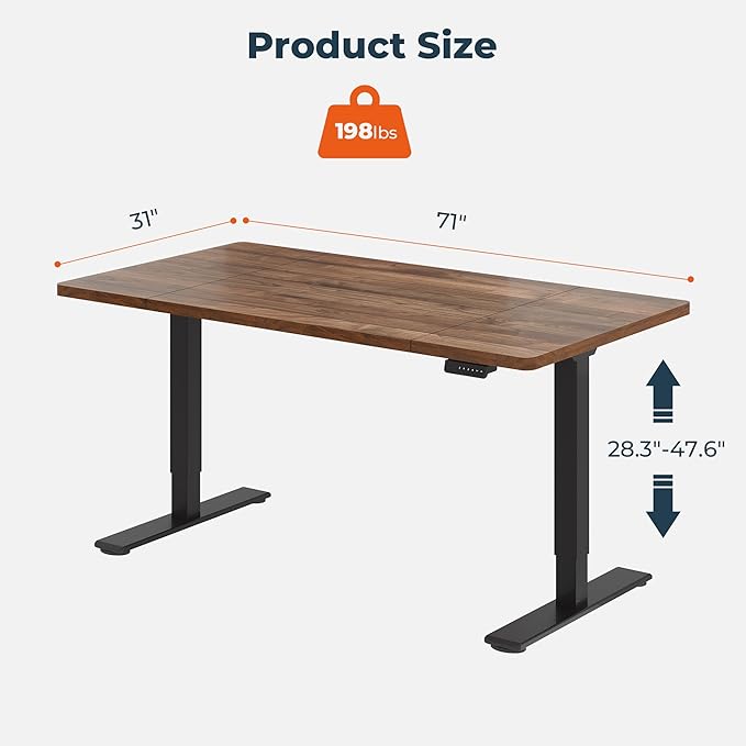 Dual Motor Standing Desk, Large Stand Up Desks, 71x31 Inches Electric Sit Stand Desks, 4 Memory Preset Adjustable Height Computer Table for Home Office with Splice Board (Brown)