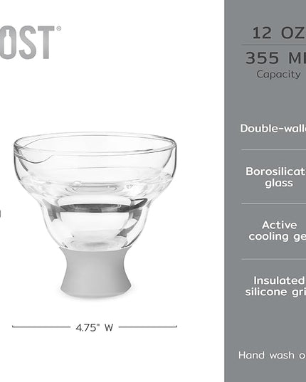 Host Glass Freeze Stemless Margarita Glasses Drinking Set, Insulated Cocktail Glass Set with Silicone Band, 12oz Margarita Glasses Set of 2 in Gray