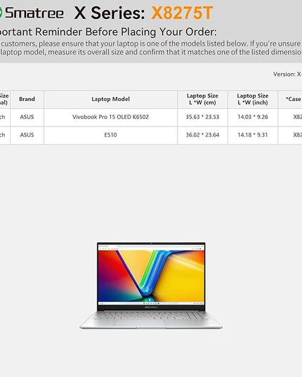 Smatree Hard EVA Protective Sleeve Case Compatible for 15.6 inch ASUS E510, for 15.6 inch ASUS Vivobook Pro 15 OLED K6502 Laptop, Anti-Shock and Waterproof Bag (X8275T)
