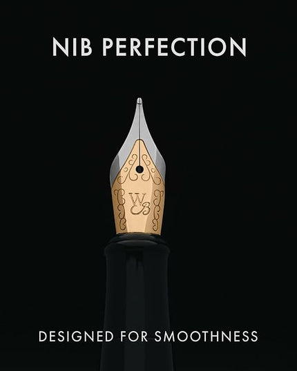 Wordsworth & Black Fountain Pen Set, 18K Gilded Medium Nib, Includes 24 Pack Ink Cartridges, Ink Refill Converter & Gift Pouch, Gold Finish, Calligraphy, [Crimson Red], Perfect for Men & Women