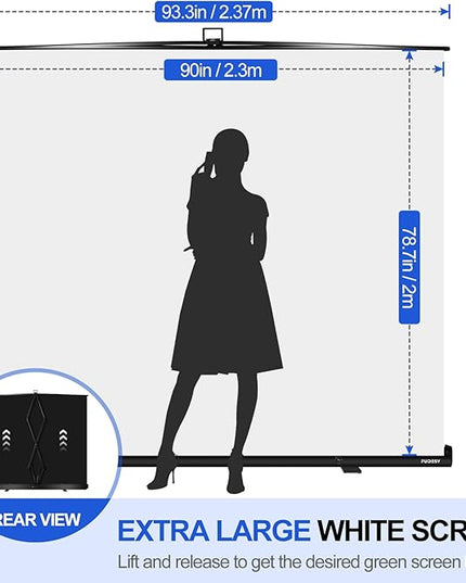 FUDESY 78.7 x 93in Large Collapsible White Backdrop Screen, Portable Retractable Pull Up Panel Wrinkle-Resistant Photo Background for Streaming, Video Conference, Photographic Studio