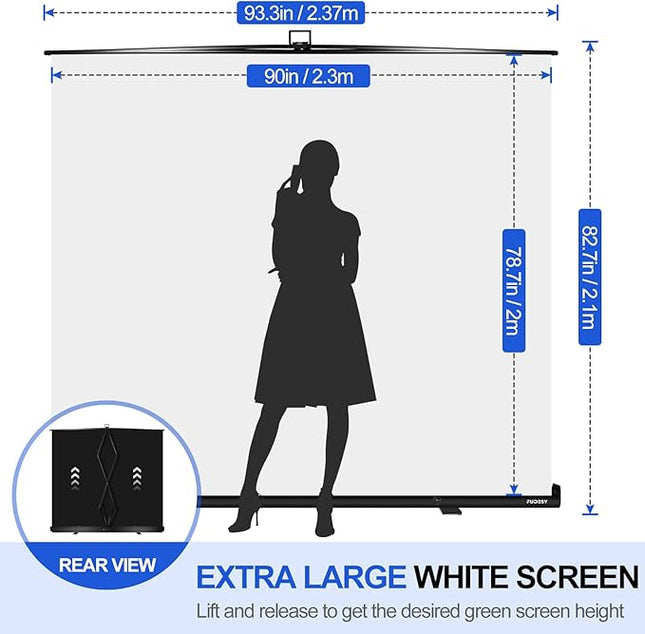 FUDESY 78.7 x 93in Large Collapsible White Backdrop Screen, Portable Retractable Pull Up Panel Wrinkle-Resistant Photo Background for Streaming, Video Conference, Photographic Studio