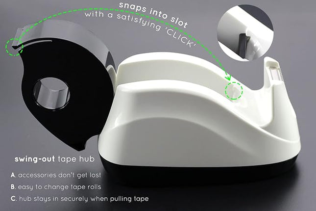 BeeChamp Heavy Base Nonskid Desk Tape Dispenser One-Hand Dispensing, White, 2 Pack