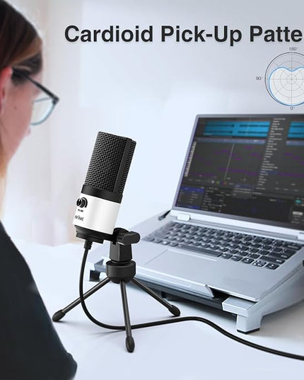 FIFINE USB Podcast Microphone,PC Computer Recording Mic for Desktop Laptop,Studio Condenser Microphone with Volume Knob for Voice-Over, Vocals, Online Meeting, YouTube-K669W