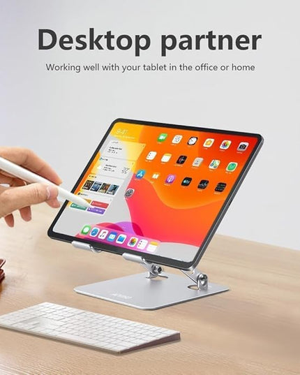 Tablet Stand Holder for Desk, Adjustable Desktop Tablet Holder, Foldable Aluminum Tablet Mount for iPad pro 11, iPad Air Mini, Samsung Galaxy Tabs Z Fold Kindle Fire 4-12 inch, Silver
