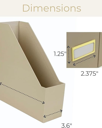 BLU MONACO | Set of 6 Foldable Taupe Magazine File Holders with Label Holders | Vertical File Organizer & File Storage Boxes for Desk, Shelves & Home Office