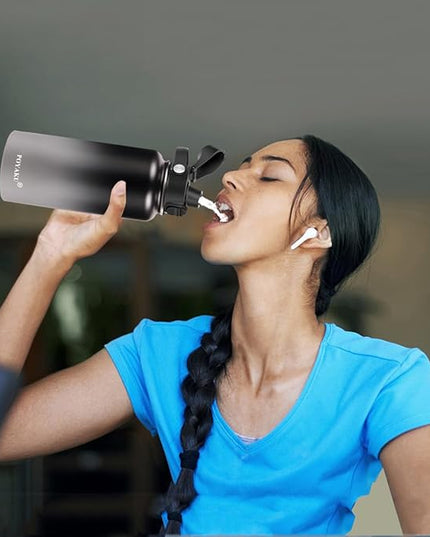 Water Bottle Insulated 32oz 40oz 64oz 128oz Straw Lid Spout Lid & 3 Lids, Leak Proof, Vacuum Insulated,Stainless Steel Water Bottle Wide Mouth for Sports, Gym or Office