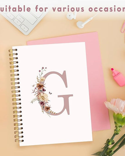Lacama Pink monogram G notebook Journal, Aesthetic Wildflower Personalized Spiral Notebook, Customized Monogrammed Gifts, Birthday Gifts for Women, School Supplies, Office Supplies 5.5x8.3