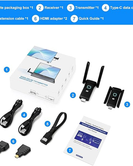 Wireless HDMI Transmitter and Receiver,HDMI Wireless Remote Adapter 165FT/50M,No Hot,Plug and Play,2.4/5GH for 1080P Wirelessly Streaming Video from Laptop,Cable Box,Camera,PC to Monitor/TV/Phone