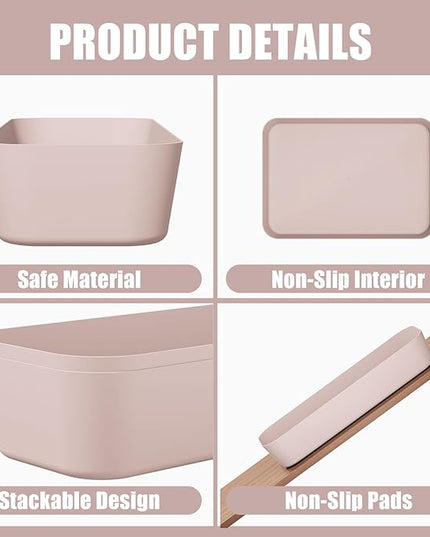 Plastic Drawer Organizers, 18 PCS Bathroom Drawer Organizer Bins, Desk and Vanity Organizer Plastic Tray, Makeup organizer and storage for Bedroom, Kitchen Gadgets Utensils and Office (Pink)