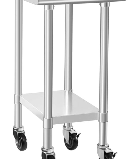 HARDURA Stainless Steel Commercial Table Prep & Work Table with Casters Heavy Duty Metal Table with Wheels NSF 430 24×18 Inches