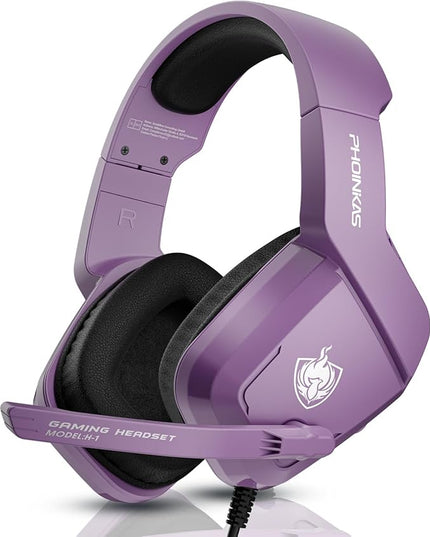 PHOINIKAS Gaming Headset for PS4, PS5, PC, Laptop, Stereo Over Ear Gaming Headphones with Noise-Canceling Mic, Gaming Headsets for XboxOne, Switch, Laptop, Mac, Phone (Purple)