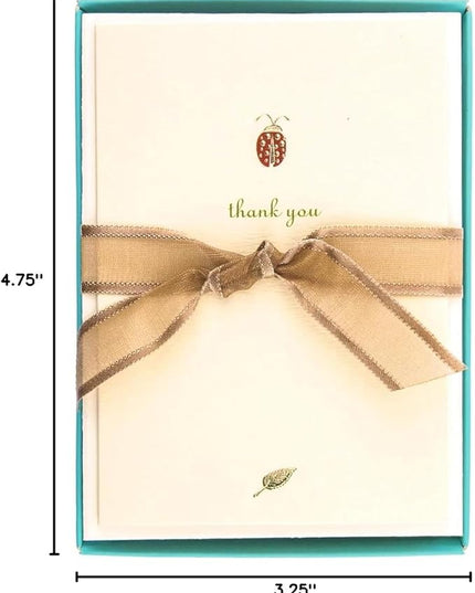 Graphique Ladybug La Petite Presse Boxed Notecards - 10 Embossed and Embellished Gold Foil Ladybug "Thank You" Notes with Matching Envelopes, 3.25" x 4.75"