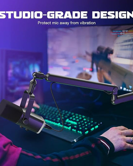 FIFINE Microphone Boom Arm, Low Profile Adjustable Stick Microphone Arm Stand with Desk Mount Clamp, Screw Adapter, Cable Management, for Podcast Streaming Gaming Studio-BM88