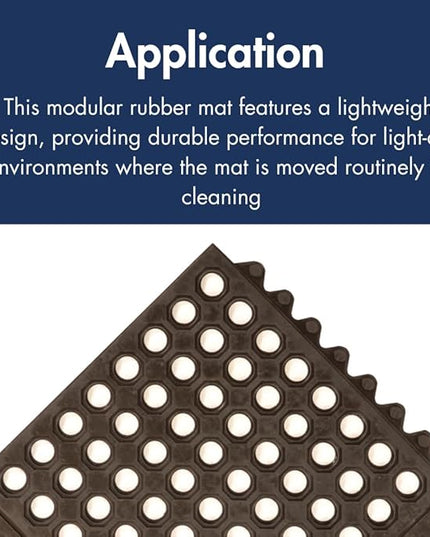 NoTrax 3' x 3' Light-Duty Rubber Drainage Mat, Customizable Modular Interlocking Design with Ergonomic Support, Lightweight, Anti-Fatigue, Non-Slip Surface, Black, 501S0033BL