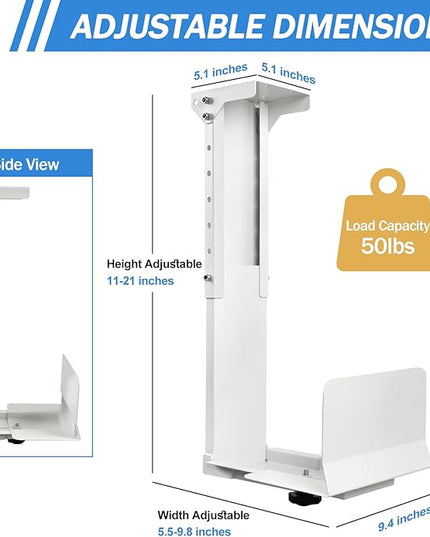 Heavy Duty Computer Wall Mount PC Case - Upgraded, Also Great for PC Mount Under Desk - Height Adjustable from 11" to 21", Width Adjustable from 5.5" to 9.8", Computer Tower Under Desk Home Office