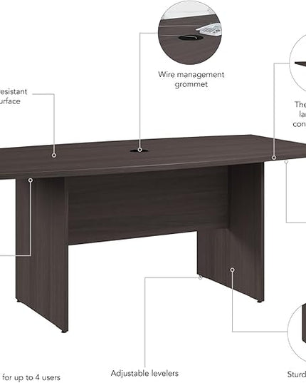 Bush Business Furniture 72-inch Office Conference Table with Wood Base, Boardroom Meeting Space for 6 Users, Storm Gray