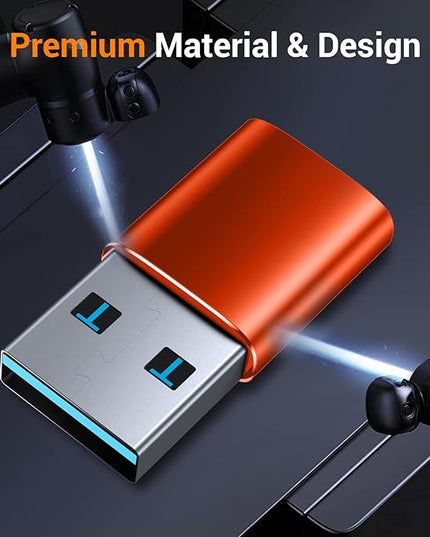 Temdan USB to USB C Adapter,Car Charger OTG Converter Compatible with MacBook Pro Air 2024,Samsung Notebook and More Type C,for iPhone 17 16 15 Air Plus Pro Max,OTG Adapters-Orange