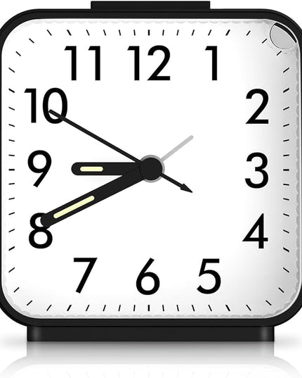 OQIMAX Analog Alarm Clocks, Non Ticking Table Clock with Luminous Hand & Large Display, Battery Powered Silent Bedside Alarm Clock with Snooze & Night Light Function, for Bedroom, Office