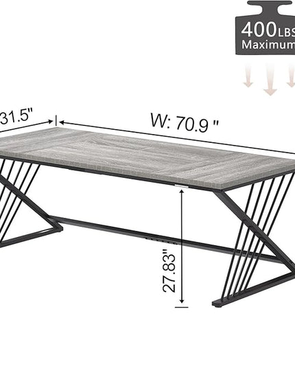 FOLUBAN 70.9" Industrial Computer Desk with Z-Shaped Legs, Modern Home Office Desk for 2 Person, Large Gaming Executive Workstation Study Table for Bedroom Writing, Light Grey