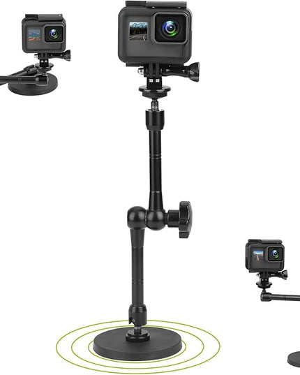 Magnetic Camera Mount for GoPro Hero/Insta 360 / DJI OSMO/AKASO Action Camera,3.46 inch Diam Magnetic Rubber Coating Base,10 inch Length Adjustable Aluminum Alloy Arm