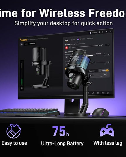 MAONO Wireless Gaming Microphone for PC, Condenser USB Mic with Software AI Voice Change,3-Level Noise Cancellation,Custom RGB, for Streaming Recording Podcast PS5 PS4 Twitch YouTube (DM40 Pro-Black)