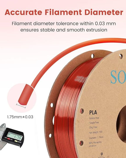 Sovol PLA Filament Silk Tri Color Co-Extrusion 1.75mm, 3D Printer Filament 1kg/ 2.2lbs, Shiny Silk Gold Silver Bronze 3 in 1 Coextrusion PLA Material +/-0.03mm