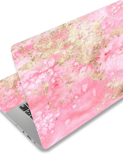 Laptop Skin Sticker Decal,12" 13" 13.3" 14" 15" 15.4" 15.6 inch Laptop Vinyl Skin Sticker Cover Art Protector Notebook PC (2 Wrist Pad Skins Included), Waterproof Removable, Pink Golden Marble