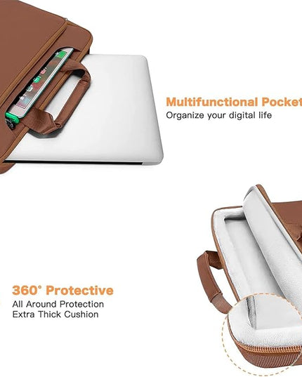 MOSISO 360 Protective Laptop Shoulder Bag Compatible with MacBook Air 15 M4 A3241 M3 A3114 M2 A2941/Pro 16 inch M4 M3 M2 M1, 15-15.6 inch Notebook,Matching Color Sleeve with Belt, Caramel Brown