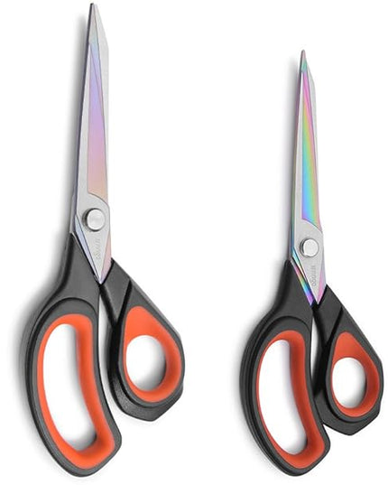 LIVINGO 2 Pack Premium Tailor Scissors Heavy Duty Multi-Purpose Titanium Coating Forged Stainless Steel Sewing Fabric Leather Dressmaking Comfort Grip Shears Professional Crafting (8.5 & 9.5INCH)