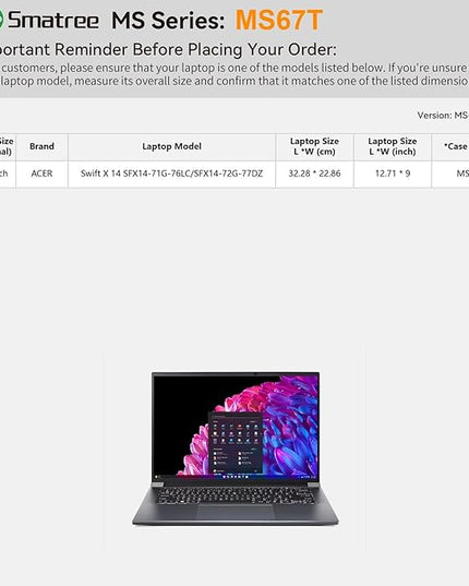 Smatree MS67T Hard EVA Protective Sleeve Case with Stand Compatible for 14.5 inch Acer Swift X 14 Laptop-SFX14-71G-76LC /SFX14-72G-77DZ