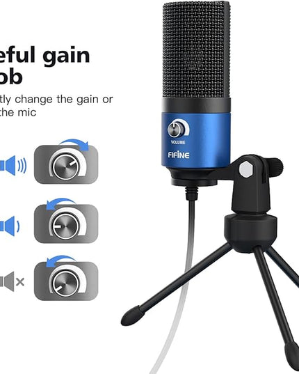 FIFINE USB Computer Microphone for Recording YouTube Video Voice Over Vocals for Mac & PC, Condenser Mic with Gain Control for Home Studio, Plug & Play - K669L