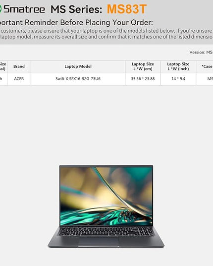 Smatree MS83T Hard EVA Protective Sleeve Case with Stand Compatible for 16 inch Acer Swift X Laptop-SFX16-52G-73U6