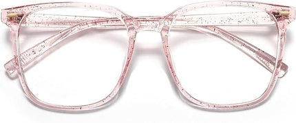 MACJERO Oversized Square Blue Light Blocking Glasses for Women Men, Anti-Fatigue Computer Monitor Gaming Glasses Reduce Eye Strain(Pearl Pink)