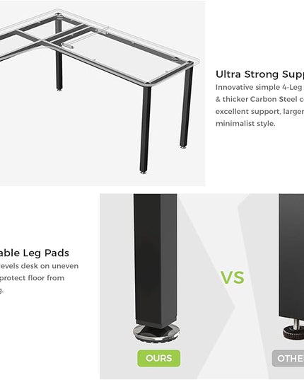 EUREKA ERGONOMIC 60 Inch Rustic Brown Corner L Shaped Computer Desk, Home Office Gaming Study Work Writing Table Long Large Sturdy Workstation Simple Modern with Black Metal Legs, Left Side