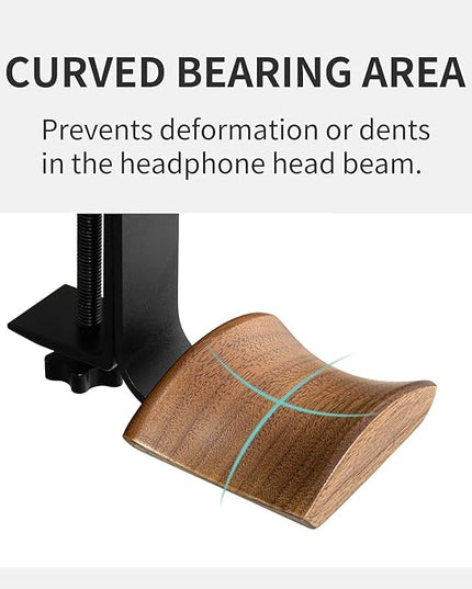 Headphone Holder with 6cm Wide Walnut Headrest,Adjustable Clamp-on Headset Stand Desk Headset Holder for Over Ear and Gaming