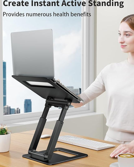 tounee Laptop Stand for Desk Adjustable Height, Telescopic Computer Stand with Pull Out Design Ergonomic Laptop Riser Fits All Laptops 10-17"-Black
